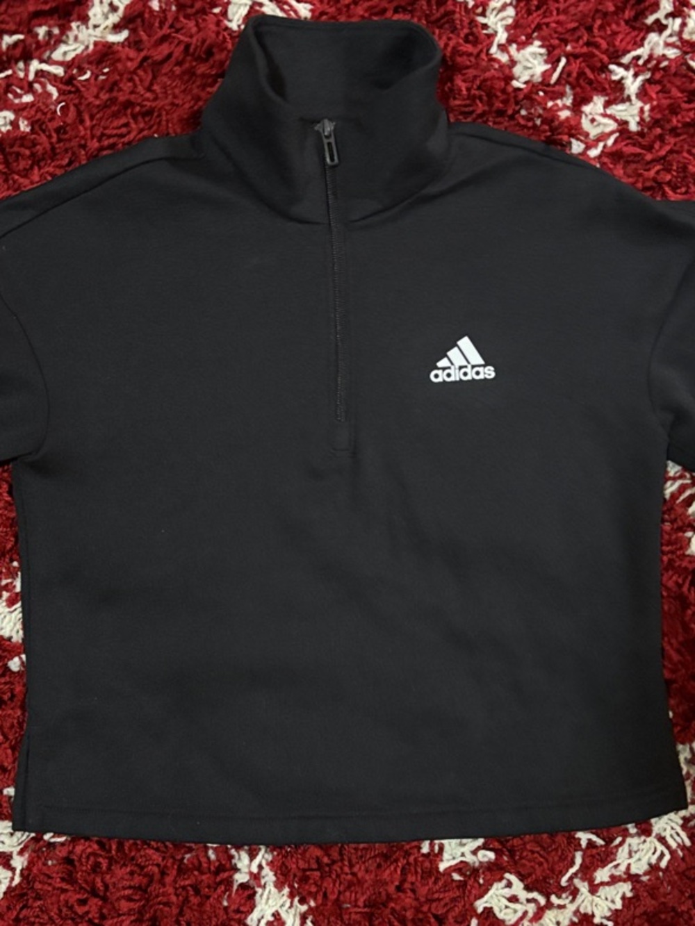 adidas Logo Sleeve Cropped Quarter-Zip Pullover Sweatshirt - Black - X Small